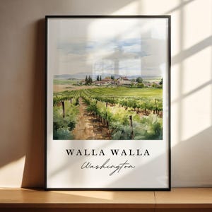 Arte de viaje tradicional de Walla Walla - Washington, impresión de póster de Walla Walla, regalo de boda, regalo de cumpleaños, texto personalizado, regalo perfecto