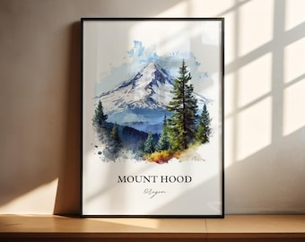 Mount Hood OR Wall Art, Cascade Range Print, Oregon Watercolor Art, Mount Hood Gift, Travel Print, Travel Poster, Housewarming Gift