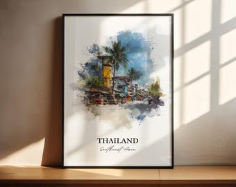 Arte mural de Tailandia, lámina de Tailandia, acuarela de Tailandia, regalo de Tailandia, lámina de viaje, póster de viaje, regalo de inauguración de casa