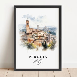 Perugia traditional travel art - Italy, Perugia poster, Wedding gift, Birthday present, Custom Text, Personalized Gift