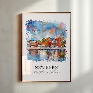 New Bern Wandbild, New Bern Druck, New Bern Aquarellbild, New Bern North Carolina Geschenk, Reiseposter, Housewarming Geschenk