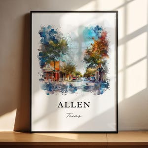 Allen Texas Wall Art, Allen TX Print, Allen Texas Watercolor Art, Collin County TX Gift, Travel Poster, Housewarming Gift