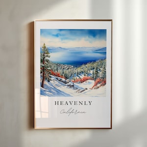 Heavenly Ski Area traditional travel art - Lake Tahoe California poster print, Wedding gift, Birthday present, Custom Text, Perfect Gift
