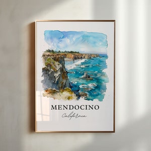 Mendocino Wall Art, Mendocino CA Print, Mendocino Watercolor Art, Mendocino Cali Gift, Travel Poster, Housewarming Gift