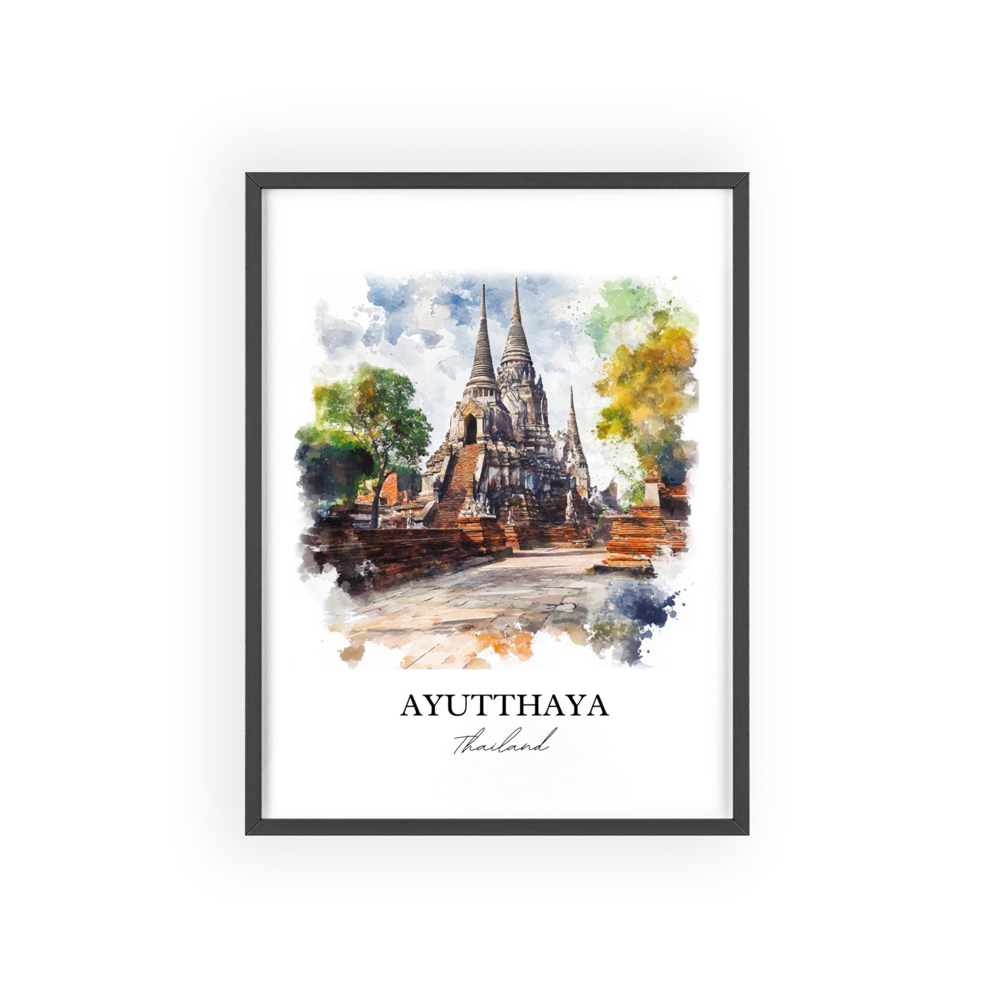 Ayutthaya Wall Art, Ayutthaya Historical Park Print, Thailand Watercolor Art, Ayutthaya Gift, Travel Print, Travel Poster, Housewarming Gift