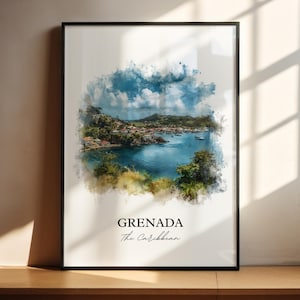 Grenada Wall Art, Caribbean Print, Grenada Watercolor Art, Caribbean Gift, Travel Print, Travel Poster, Housewarming Gift