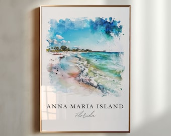Lámina artística de la isla Anna Maria, lámina de la isla Anna Maria, arte mural de Florida, regalo de Anna Maria, póster de viaje, regalo de inauguración de la casa