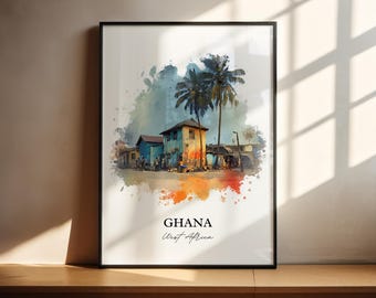 Ghana Wall Art, Ghana Print, Ghana Watercolor Art, Ghana Gift, Travel Print, Travel Poster, Housewarming Gift
