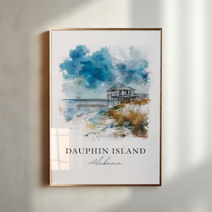 Dauphin Island Art, Dauphin Island print, Dauphin Island AL aquarel, Dauphin Island cadeau, reisposter, housewarmingcadeau