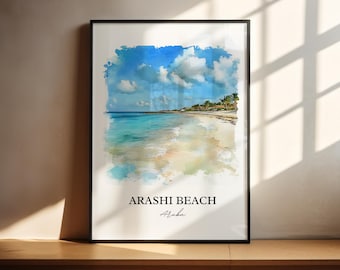 Arashi Strand Wandkunst, Noord Aruba Druck, Aruba Aquarell Kunst, Arashi Strand Geschenk, Reisedruck, Reiseplakat, Einweihungsgeschenk
