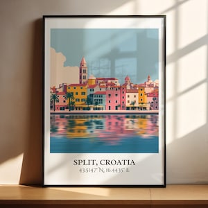 Split Croatia Art, Split Retro Travel Art, Croatia Home Decor, Split Croatia Gift, Croatian Travel Art, Travel Prints, Housewarming Gift