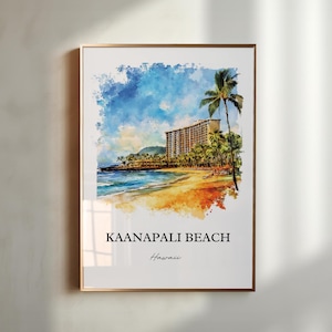 Kaanapali Beach Wall Art, Maui Hawaii Print, Maui Watercolor Art, Kaanapali Beach Gift, Travel Print, Travel Poster, Housewarming Gift