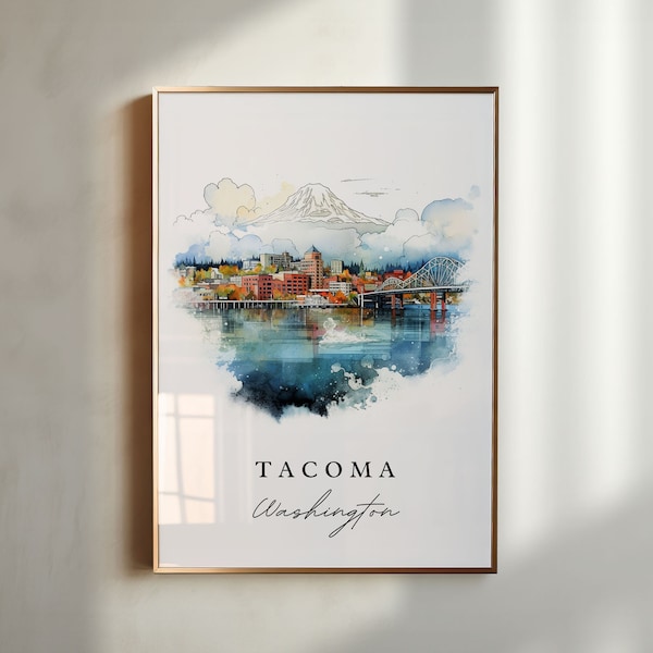 Tacoma Washington Watercolor Art Print – City Skyline Poster