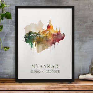 Myanmar traditional travel art - Myanmar poster, Wedding gift, Birthday present, Custom Text, Personalized Gift