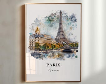 Art mural de Paris, impression de la Seine, oeuvre d'art aquarelle de Paris, cadeau Paris France, impression de voyage, affiche de voyage, cadeau de pendaison de crémaillère