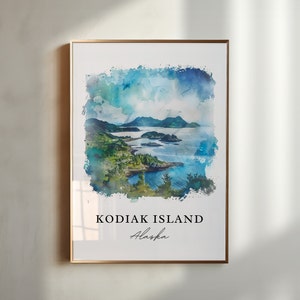 Kodiak Island Wall Art, Kodiak Alaska Print, Kodiak Island Watercolor, Kodiak Alaska Gift, Travel Poster, Housewarming Gift