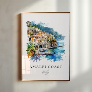 Arte murale della Costiera Amalfitana, stampa della Costiera Amalfitana, acquerello di Amalfi, regalo della Costiera Amalfitana, poster di viaggio, regalo di inaugurazione della casa