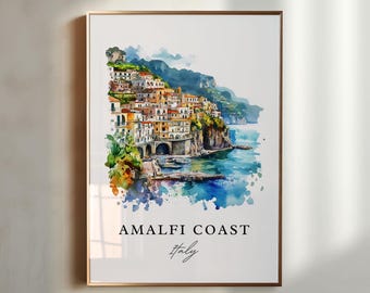Amalfiküste Wandbild, Amalfiküste Print, Amalfi Aquarell Kunst, Amalfiküste Italien Geschenk, Reiseplakat, Housewarming Geschenk