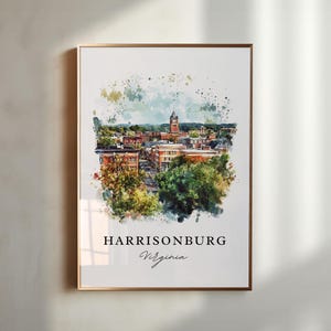 Harrisonburg VA Wall Art, Harrisonburg Print, College Town Watercolor Art, Harrisonburg Virginia Gift, Travel Poster, Housewarming Gift