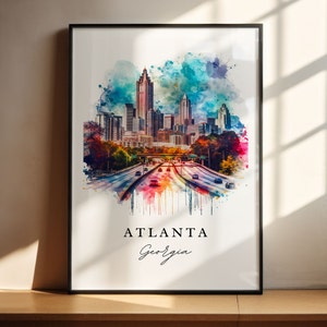 Atlanta watercolor travel art - Georgia, Atlanta print, Wedding gift, Birthday present, Custom Text, Perfect Gift