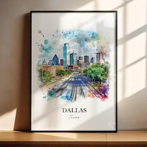 Dallas TX Wall Art, Dallas Print, Dallas Watercolor Art, Dallas Texas Gift, Travel Print, Travel Poster, Housewarming Gift