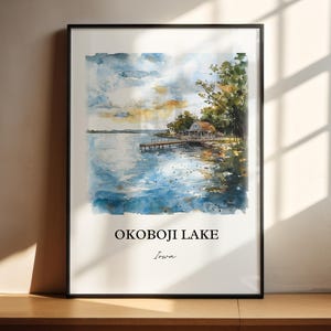Okoboji Lake Wall Art, Dickinson County Print, Iowa Watercolor Art, Okoboji Lake Gift, Travel Print, Travel Poster, Housewarming Gift