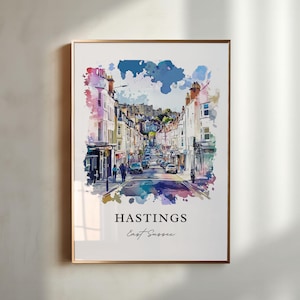 Hastings UK Wall Art, East Sussex Print, Hastings Watercolor Art, Hastings East Sussex Gift, Travel Print, Travel Poster, Housewarming Gift