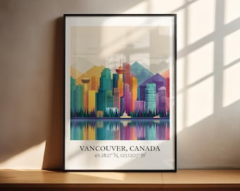 Vancouver Art, Vancouver Retro Travel Art, Vancouver Home Decor, Vancouver Gift, BC Travel Art, Travel Prints, Housewarming Gift