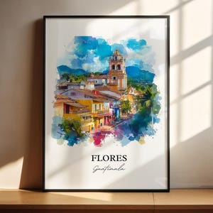 Flores Guatemala Wall Art, Petén Region Print, Guatemala Watercolor, Flores Guatemala Gift, Travel Print, Travel Poster, Housewarming Gift