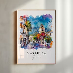 Marbella Spanje kunst, Malaga print, Marbella kunst aan de muur, Zuid-Spanje cadeau, reizen print, reizen poster, reiscadeau, housewarmingcadeau