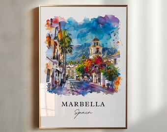 スペイン、マルベーリャのアート、マラガのプリント、マルベーリャの壁掛けアート、スペイン南部のギフト、旅行プリント、旅行ポスター、旅行ギフト、新築祝いのギフト