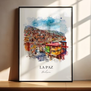 La Paz Wall Art, La Paz Skyline Print, Bolivia Watercolor Art, La Paz Bolivia Gift, Travel Print, Travel Poster, Housewarming Gift
