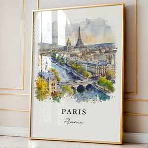 Arte mural de París, impresión de la Torre Eiffel, acuarela de París, regalo de Francia, impresión de viaje, póster de viaje, regalo de viaje, regalo de inauguración de la casa imagen 4