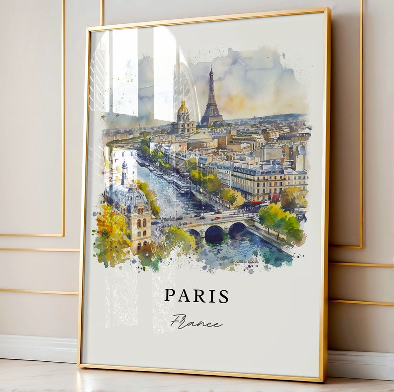 Arte mural de París, impresión de la Torre Eiffel, acuarela de París, regalo de Francia, impresión de viaje, póster de viaje, regalo de viaje, regalo de inauguración de la casa imagen 4