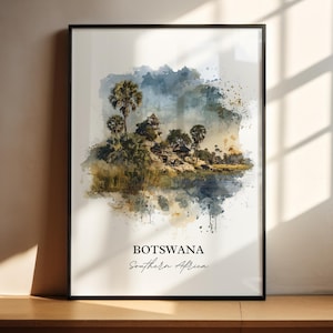 Botswana Wall Art, Botswana Print, Botswana Watercolor Art, Botswana Africa Gift, Travel Print, Travel Poster, Housewarming Gift