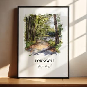 Arte mural del parque estatal Pokagon, impresión de Angola, Indiana, acuarela de Indiana, regalo del condado de Steuben, impresión de viaje, póster de viaje, regalo de inauguración de la casa