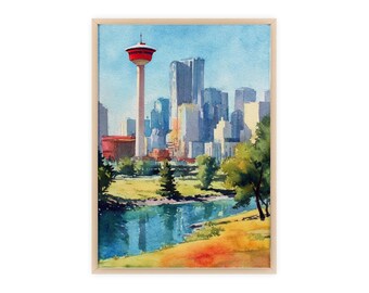 Calgary Watercolor Art Calgary Travel Print Calgary Canada Artwork Calgary Skyline Decor Calgary Wall Art