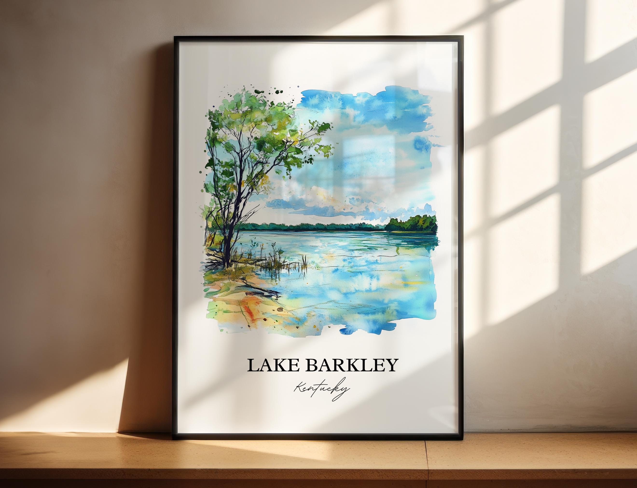 Stampa murale del Lago Barkley, stampa della contea di Livingston, acquerello del Kentucky, regalo del Lago Barkley, stampa di viaggio, poster di viaggio, regalo di inaugurazione della casa