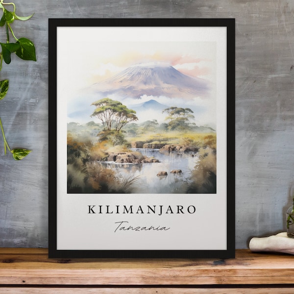 Kilimanjaro traditional travel art - Tanzania, Mount Kilimanjaro poster, Wedding gift, Birthday present, Custom Text, Personalized Gift