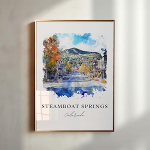 Steamboat Springs-kunst, Steamboat Springs-print, Yampa Valley-aquarel, Steamboat-skicadeau, reisposter, housewarmingcadeau