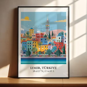 Izmir Turkey Art, Izmir Retro Travel Art, Izmir Home Decor, Izmir Turkey Gift, Turkey Travel Art, Travel Prints, Housewarming Gift