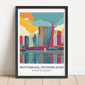 Rotterdam Art, Rotterdam Retro Travel Art, Rotterdam Home Decor, Rotterdam Gift, Netherlands Travel Art, Travel Prints, Housewarming Gift
