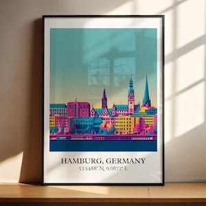 Hamburg Germany Art, Hamburg Retro Travel Art, Germany Home Decor, Germany Gift, Germany Travel Art, Travel Prints, Housewarming Gift