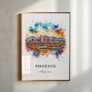 Phoenix AZ kunst aan de muur, Phoenix Arizona print, Phoenix aquarel kunst, Phoenix AZ cadeau, Arizona reisposter, housewarming cadeau afbeelding 2