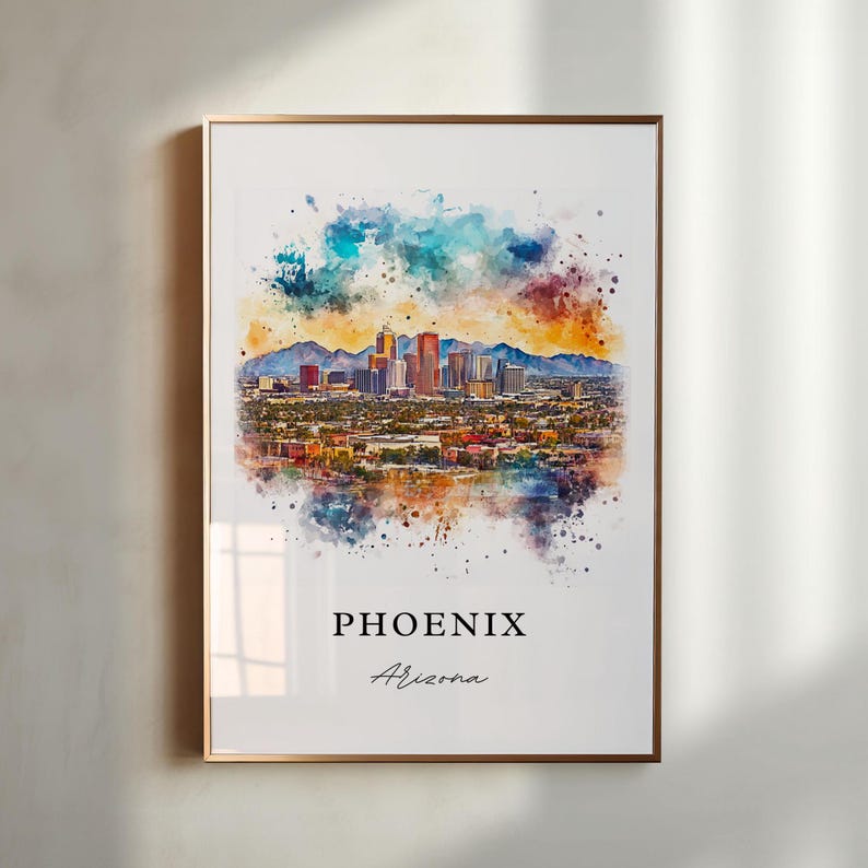 Phoenix AZ kunst aan de muur, Phoenix Arizona print, Phoenix aquarel kunst, Phoenix AZ cadeau, Arizona reisposter, housewarming cadeau afbeelding 2