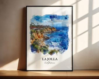 La Jolla Wall Art, San Diego Print, La Jolla CA Watercolor, La Jolla California Gift, Travel Print, Travel Poster, Housewarming Gift