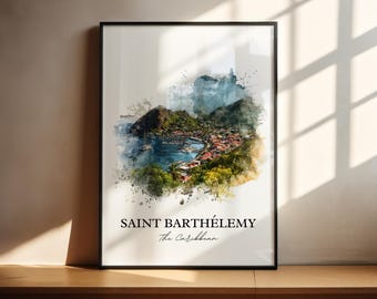 St. Barts Wall Art, St. Barts Print, St. Barts Watercolor Art, Caribbean Gift, Travel Print, Travel Poster, Housewarming Gift