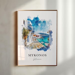 Mykonos Wall Art, Mykonos Greece Print, Mykonos Watercolor Art, Mykonos Gift, Mykonos Travel Poster, Housewarming Gift