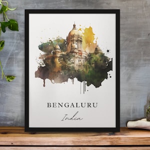 Bengaluru traditional travel art - India, Bengaluru poster, Wedding gift, Birthday present, Custom Text, Personalised Gift