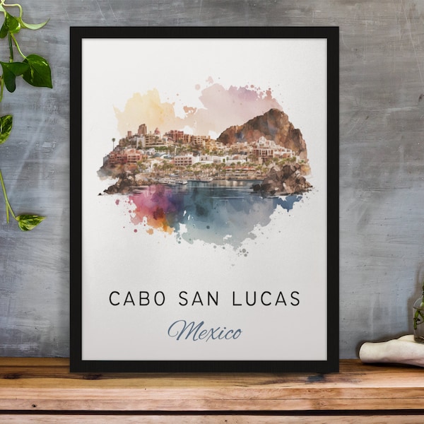 Cabo San Lucas traditional travel art - Mexico, Cabo San Lucas poster, Wedding gift, Birthday present, Custom Text, Personalised Gift